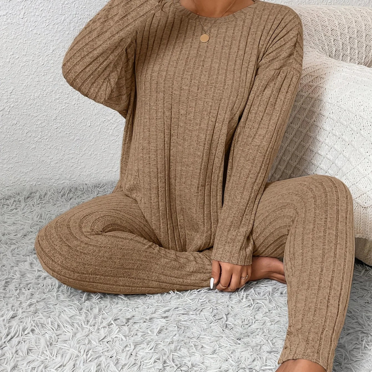 Ribbed Knitted Loungewear Set | Women's Loungewear Outfit 11
