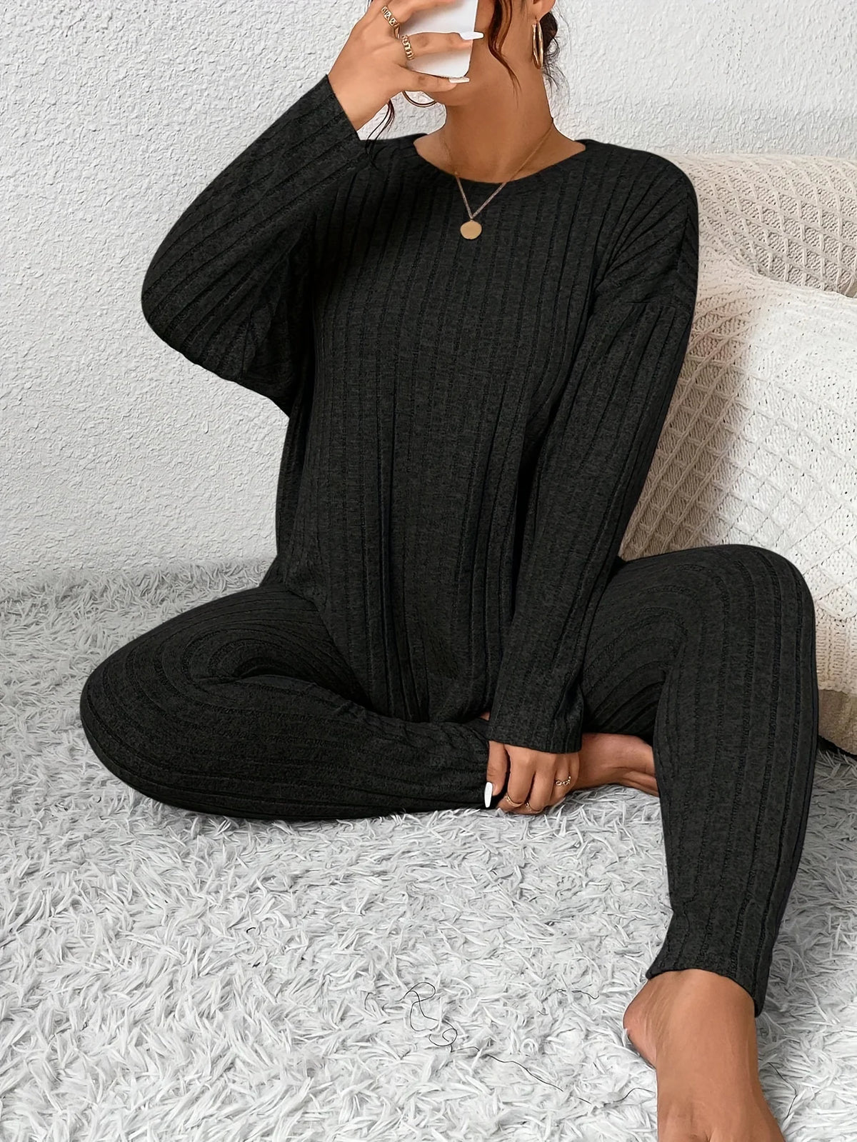 Ribbed Knitted Loungewear Set | Women's Loungewear Outfit 3