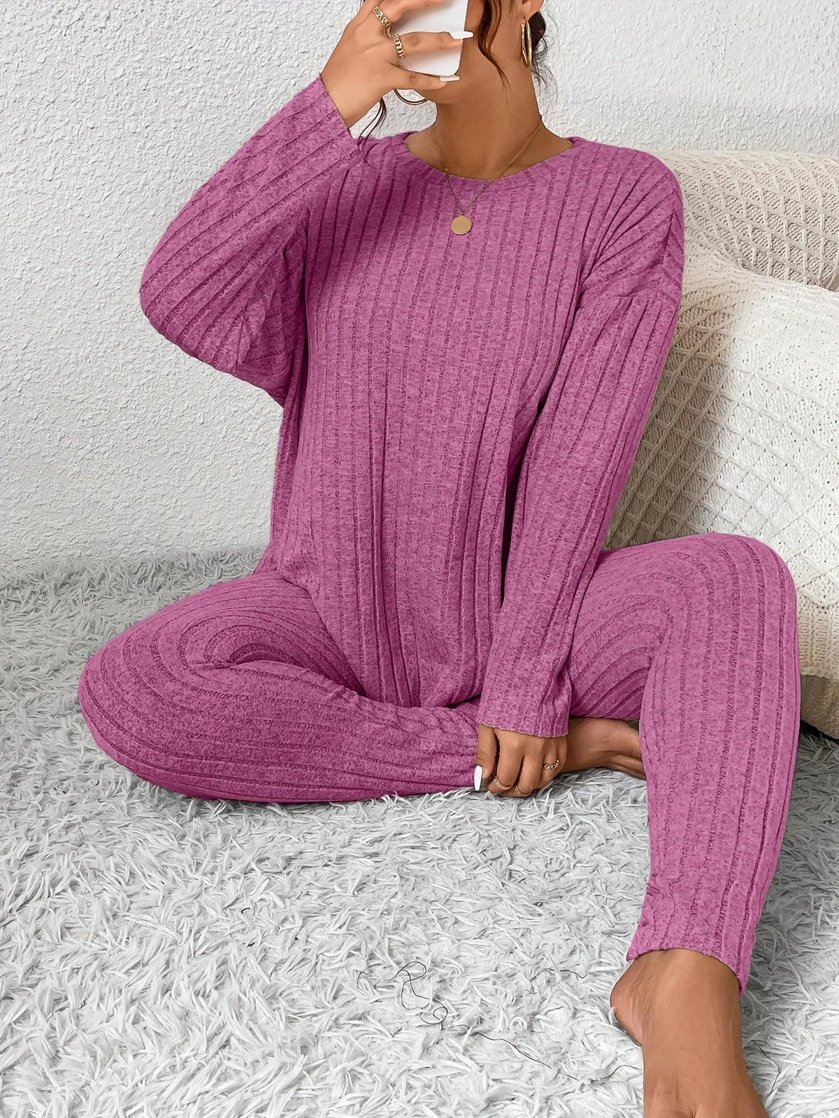 Ribbed Knitted Loungewear Set | Women's Loungewear Outfit 6