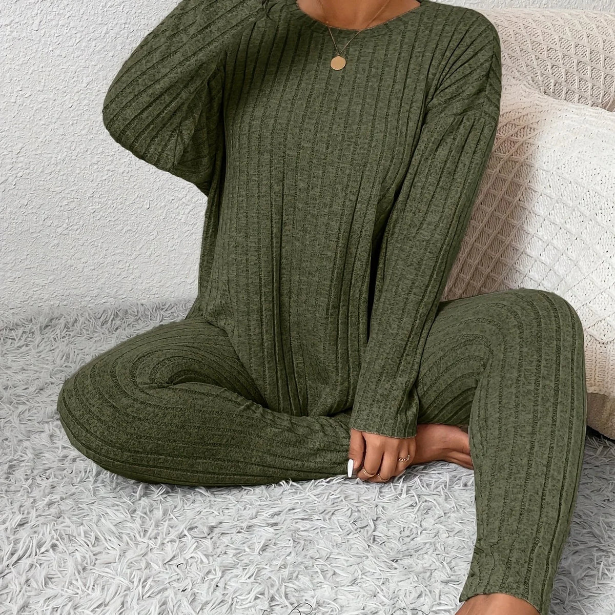 Ribbed Knitted Loungewear Set | Women's Loungewear Outfit 9
