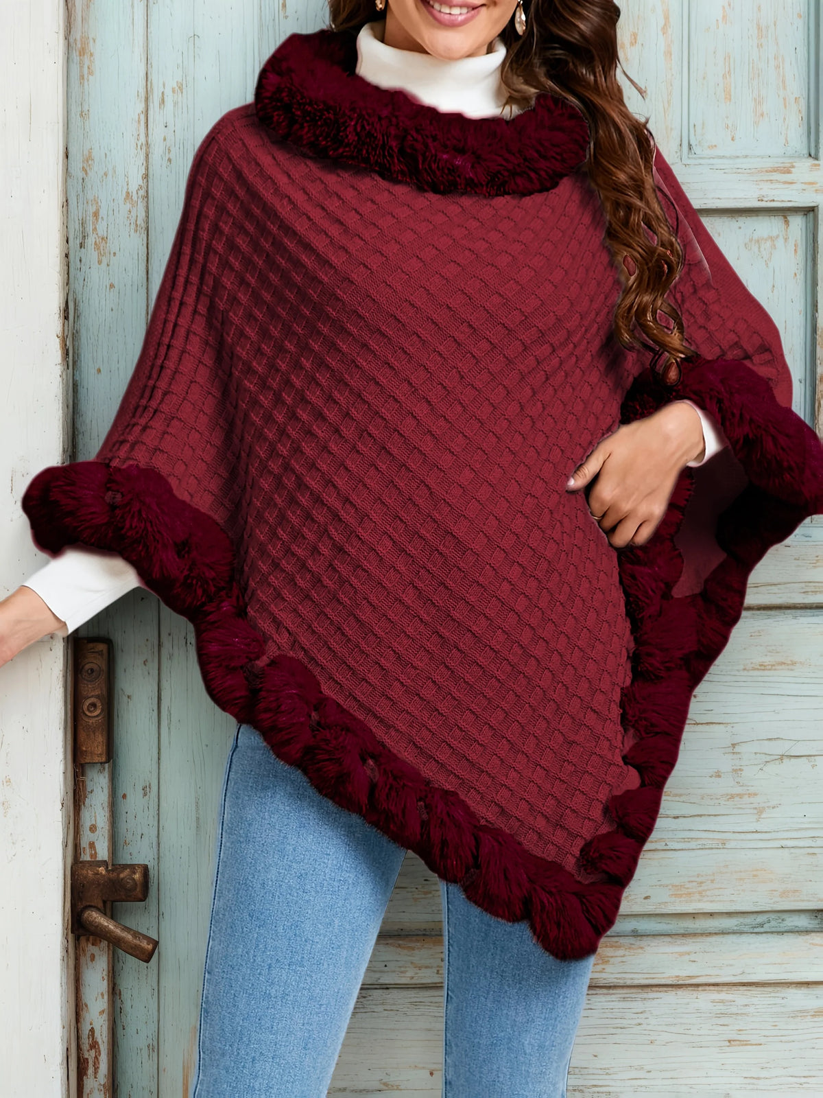 Rosabel | Women's Fur-Trim Poncho Cozy Warm Outerwear 1