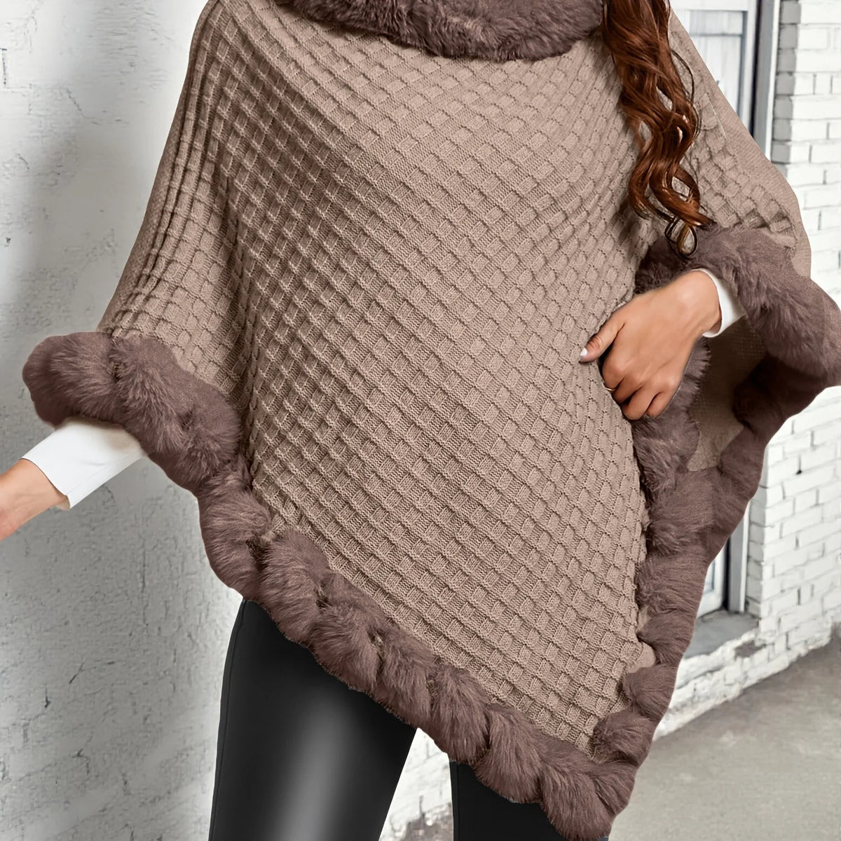 Rosabel | Women's Fur-Trim Poncho Cozy Warm Outerwear 10