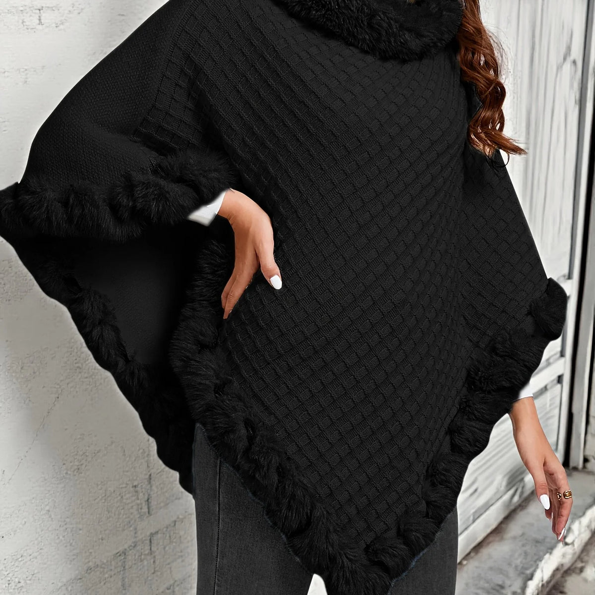 Rosabel | Women's Fur-Trim Poncho Cozy Warm Outerwear 11