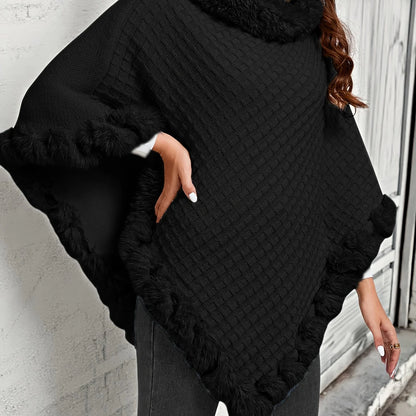 Rosabel | Women's Fur-Trim Poncho Cozy Warm Outerwear 11