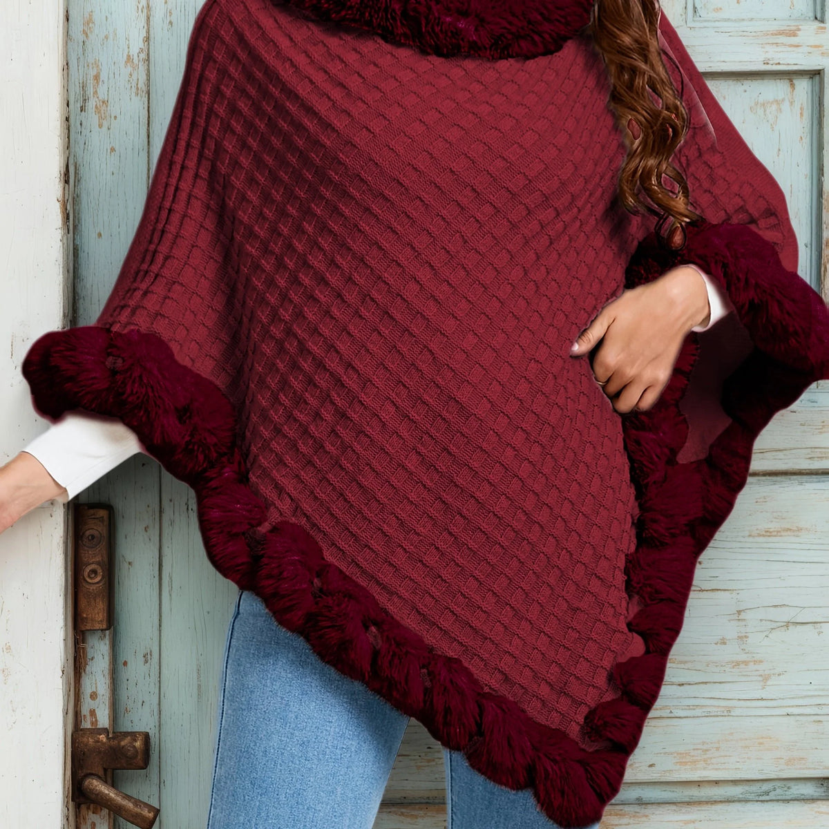 Rosabel | Women's Fur-Trim Poncho Cozy Warm Outerwear 12