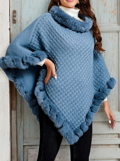 Rosabel | Women's Fur-Trim Poncho Cozy Warm Outerwear 4
