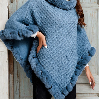 Rosabel | Women's Fur-Trim Poncho Cozy Warm Outerwear 9