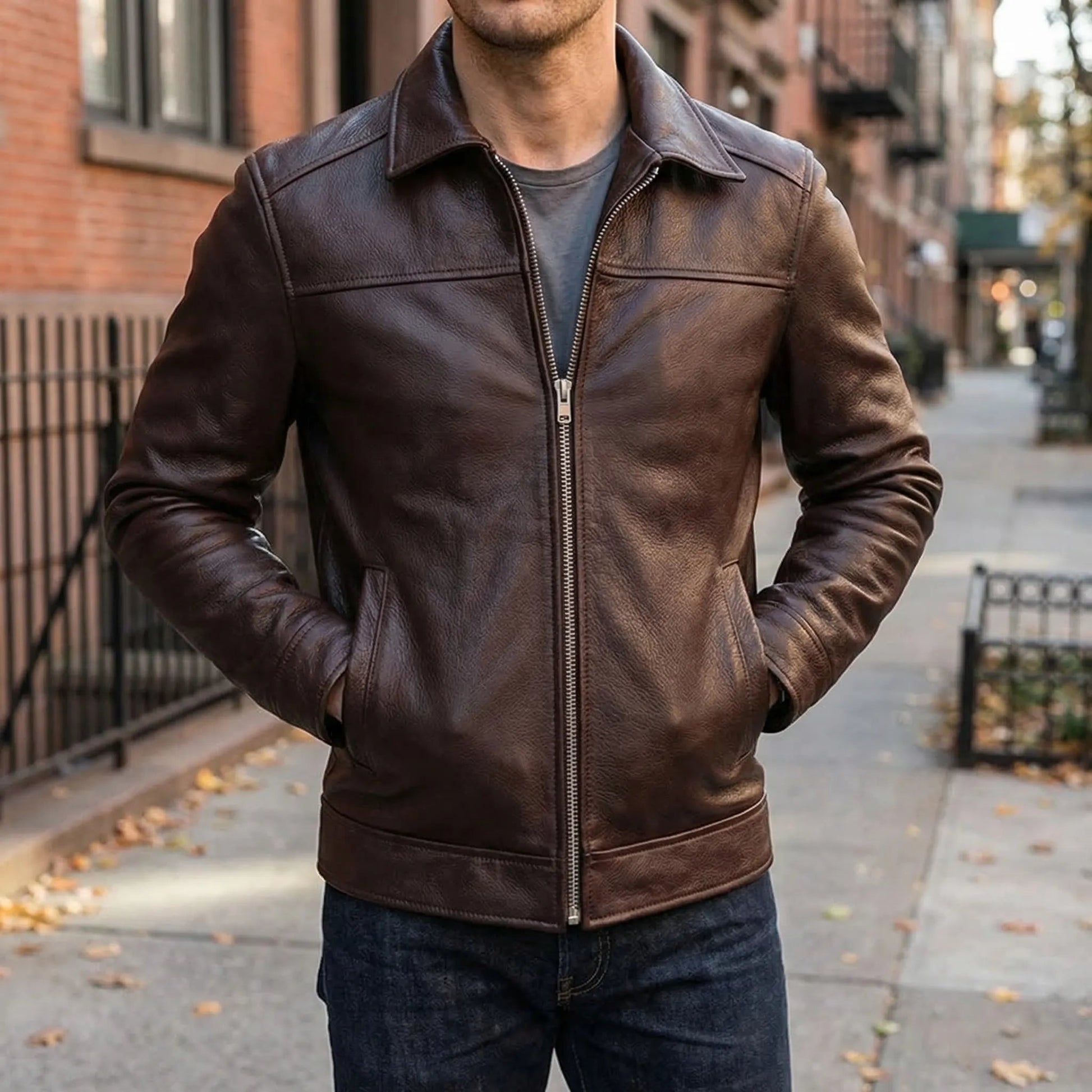 Slim Fit Leather Jacket | Casual Genuine Hide Outerwear 2
