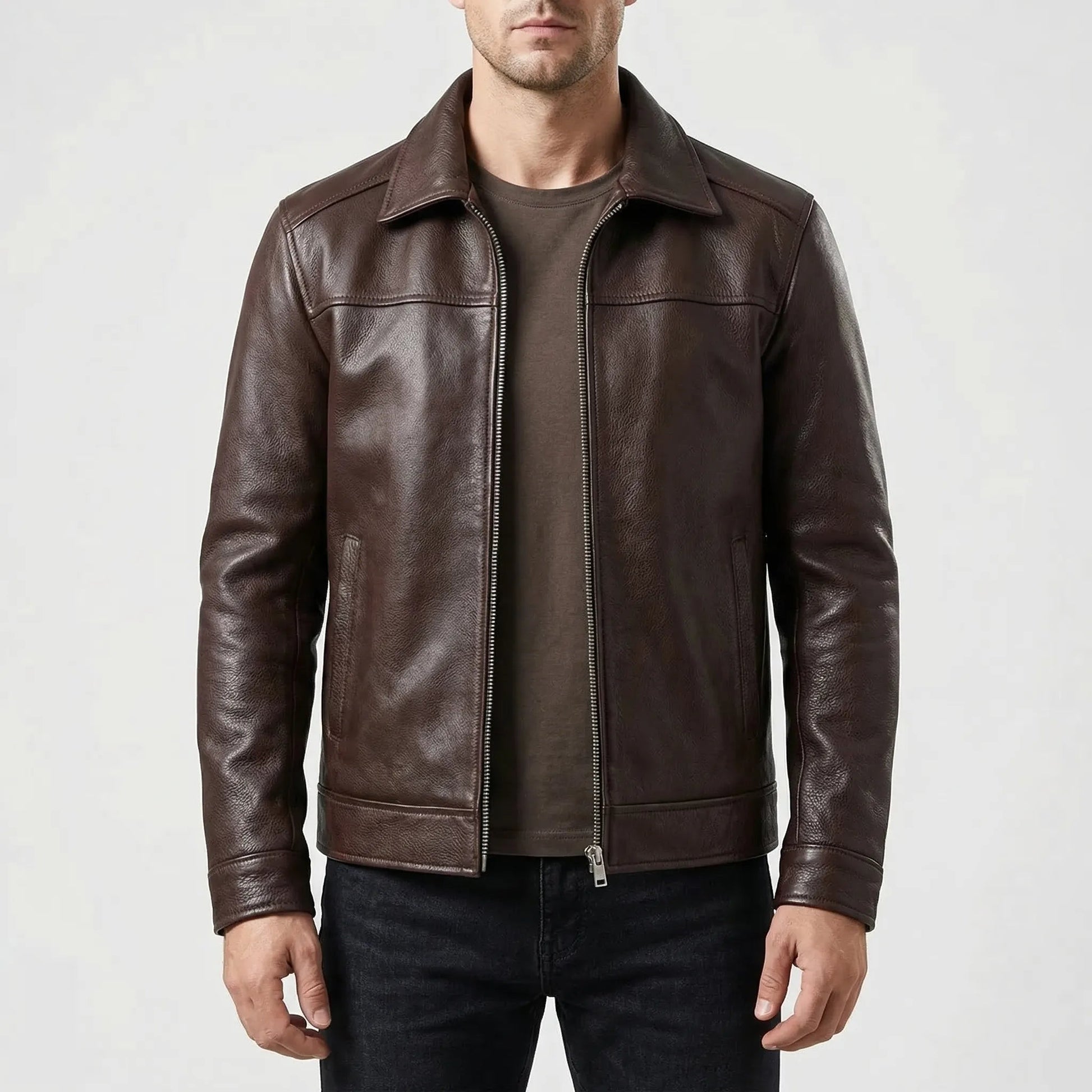 Slim Fit Leather Jacket | Casual Genuine Hide Outerwear 4