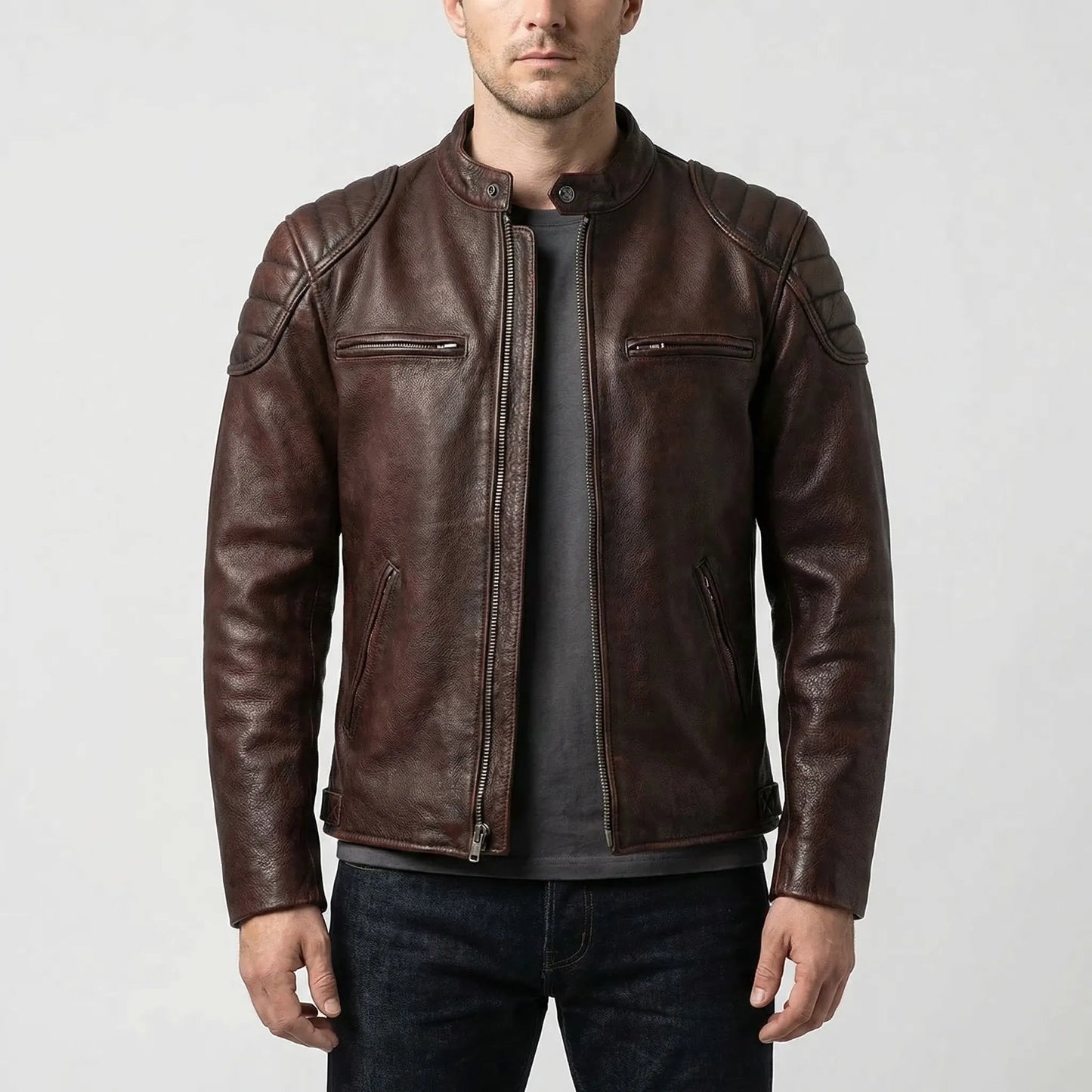 Slim Fit Vintage Leather Motorcycle Jacket | Biker Riding Wear 1