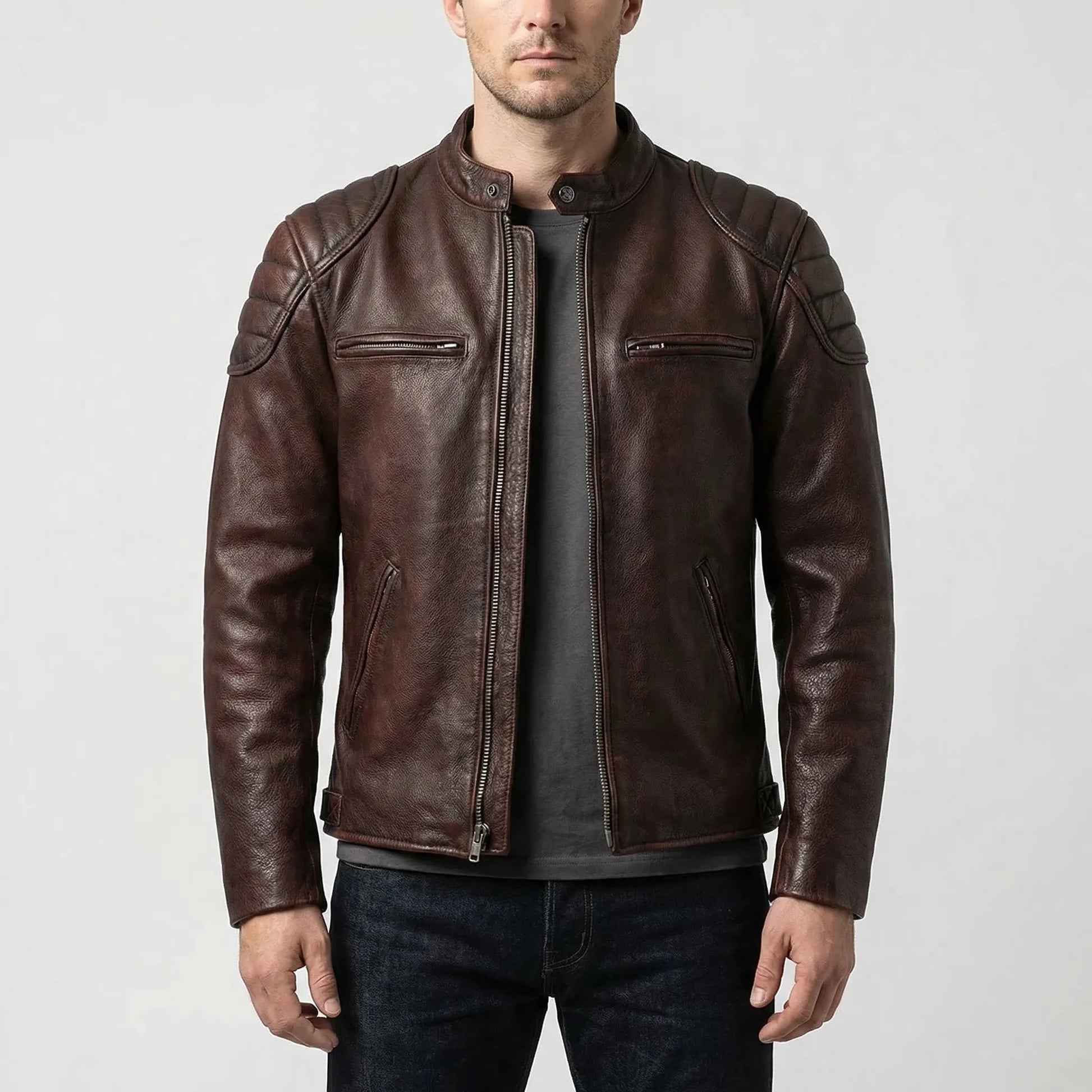 Slim Fit Vintage Leather Motorcycle Jacket | Biker Riding Wear 1