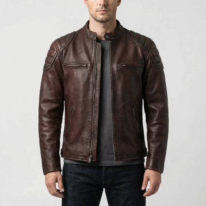 Slim Fit Vintage Leather Motorcycle Jacket | Biker Riding Wear 1