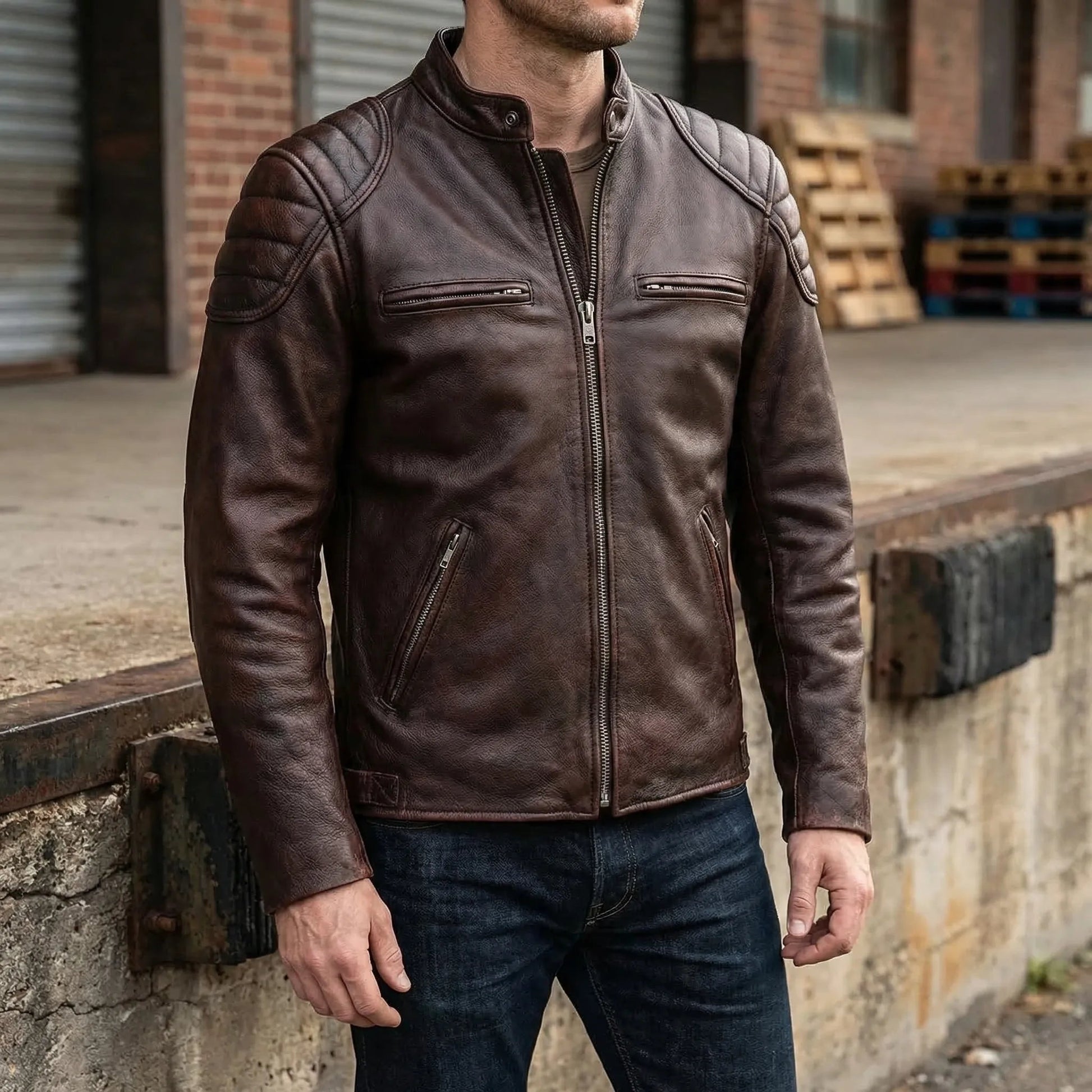 Slim Fit Vintage Leather Motorcycle Jacket | Biker Riding Wear 2