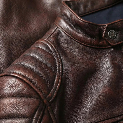 Slim Fit Vintage Leather Motorcycle Jacket | Biker Riding Wear 3