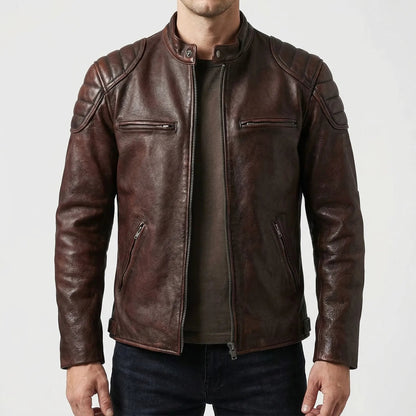 Slim Fit Vintage Leather Motorcycle Jacket | Biker Riding Wear 4