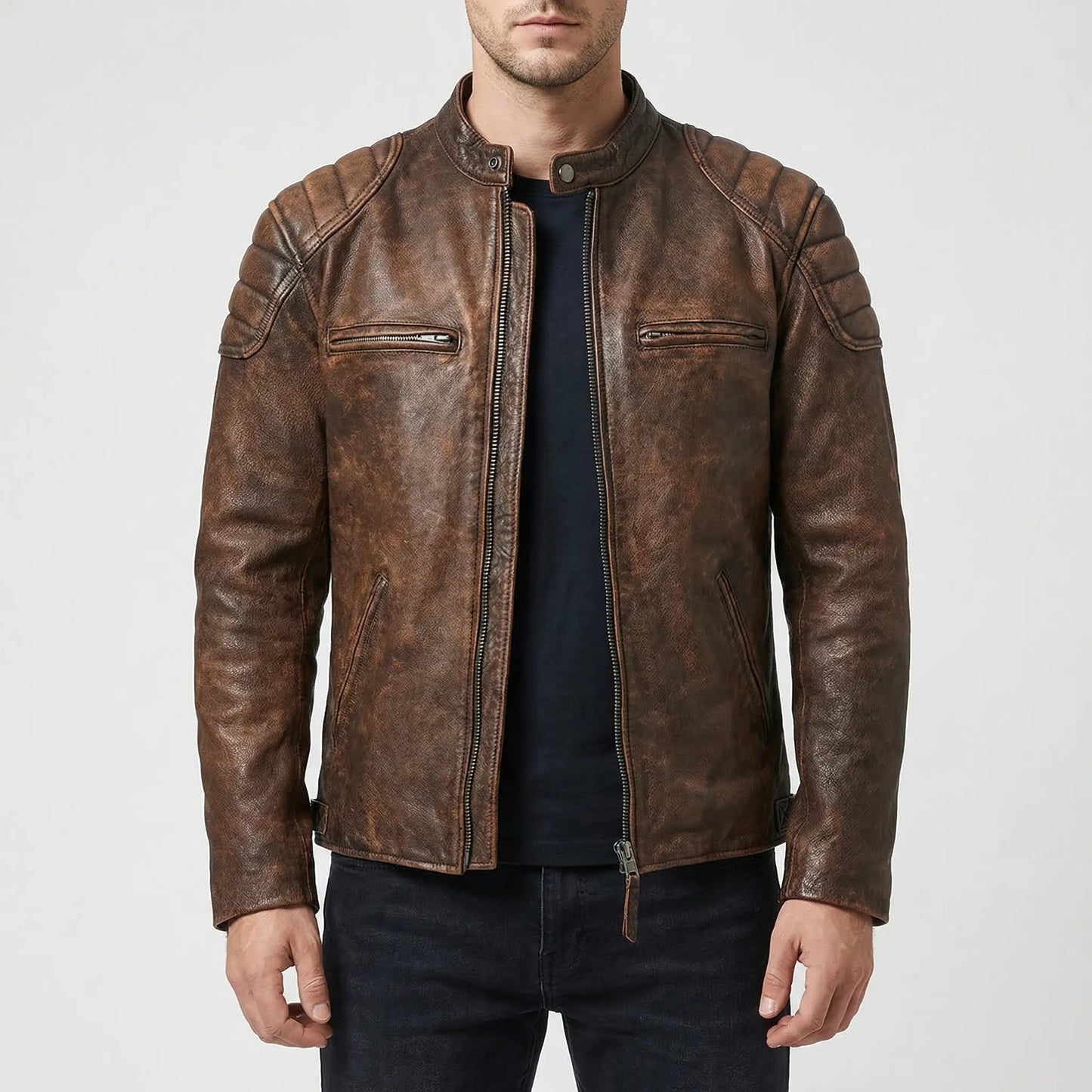 Slim Fit Vintage Leather Motorcycle Jacket | Biker Riding Wear 5