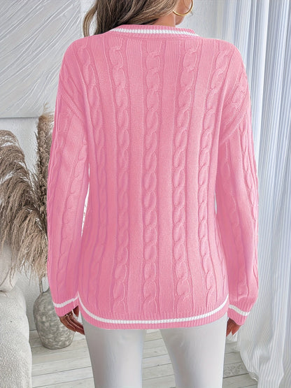 Striped V-Neck Cable Jumper | Women's Knitwear 3