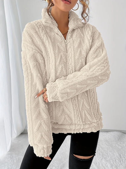 Susanna | Textured Sweatshirt Cozy Fit with Stand Collar 0