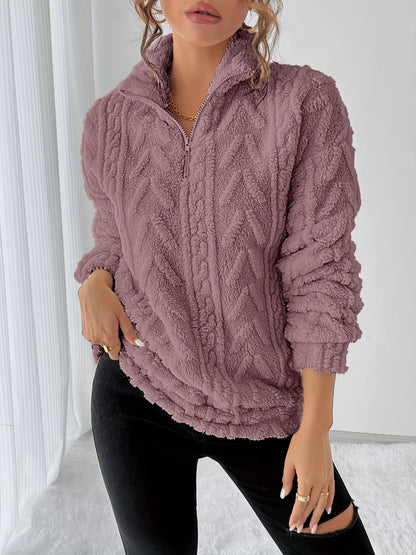 Susanna | Textured Sweatshirt Cozy Fit with Stand Collar 2