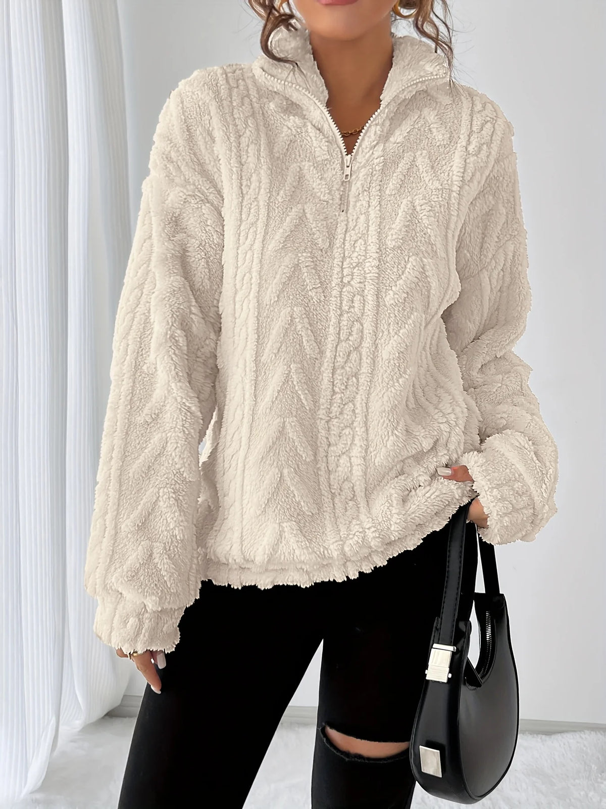 Susanna | Textured Sweatshirt Cozy Fit with Stand Collar 5