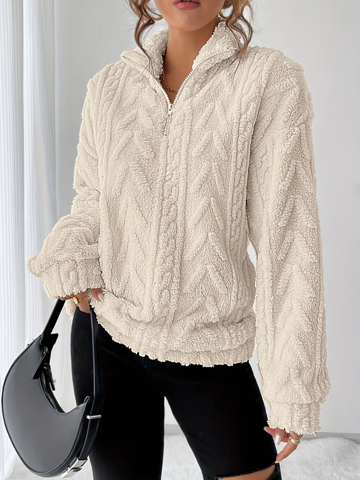 Susanna | Textured Sweatshirt Cozy Fit with Stand Collar 6