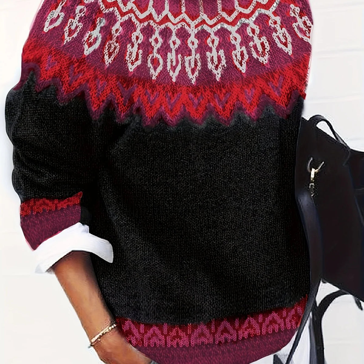 Sylvia | Chunky Jacquard Round Neck Sweater for Women 10