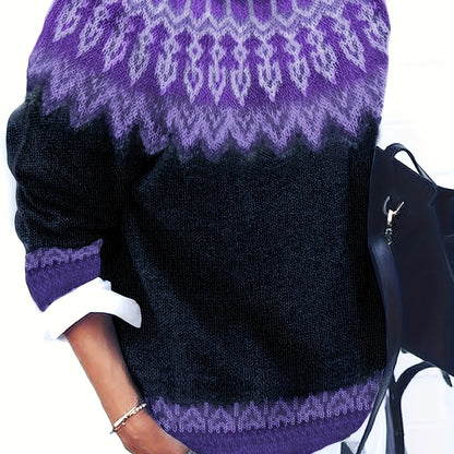 Sylvia | Chunky Jacquard Round Neck Sweater for Women 11