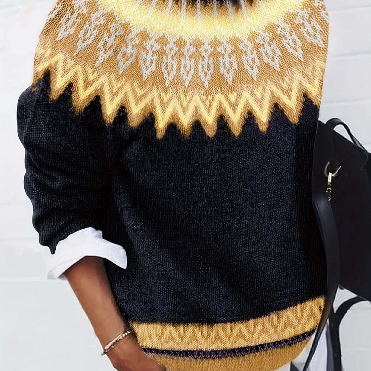 Sylvia | Chunky Jacquard Round Neck Sweater for Women 12