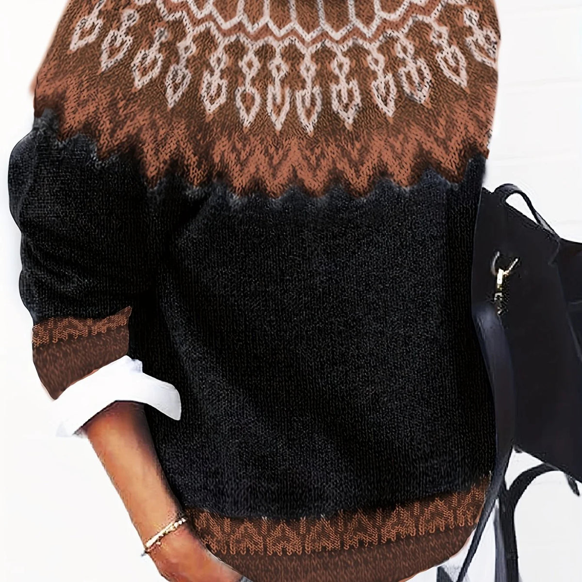 Sylvia | Chunky Jacquard Round Neck Sweater for Women 13