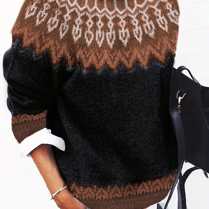 Sylvia | Chunky Jacquard Round Neck Sweater for Women 13
