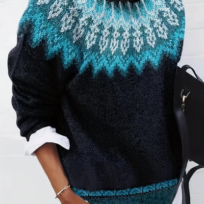 Sylvia | Chunky Jacquard Round Neck Sweater for Women 14