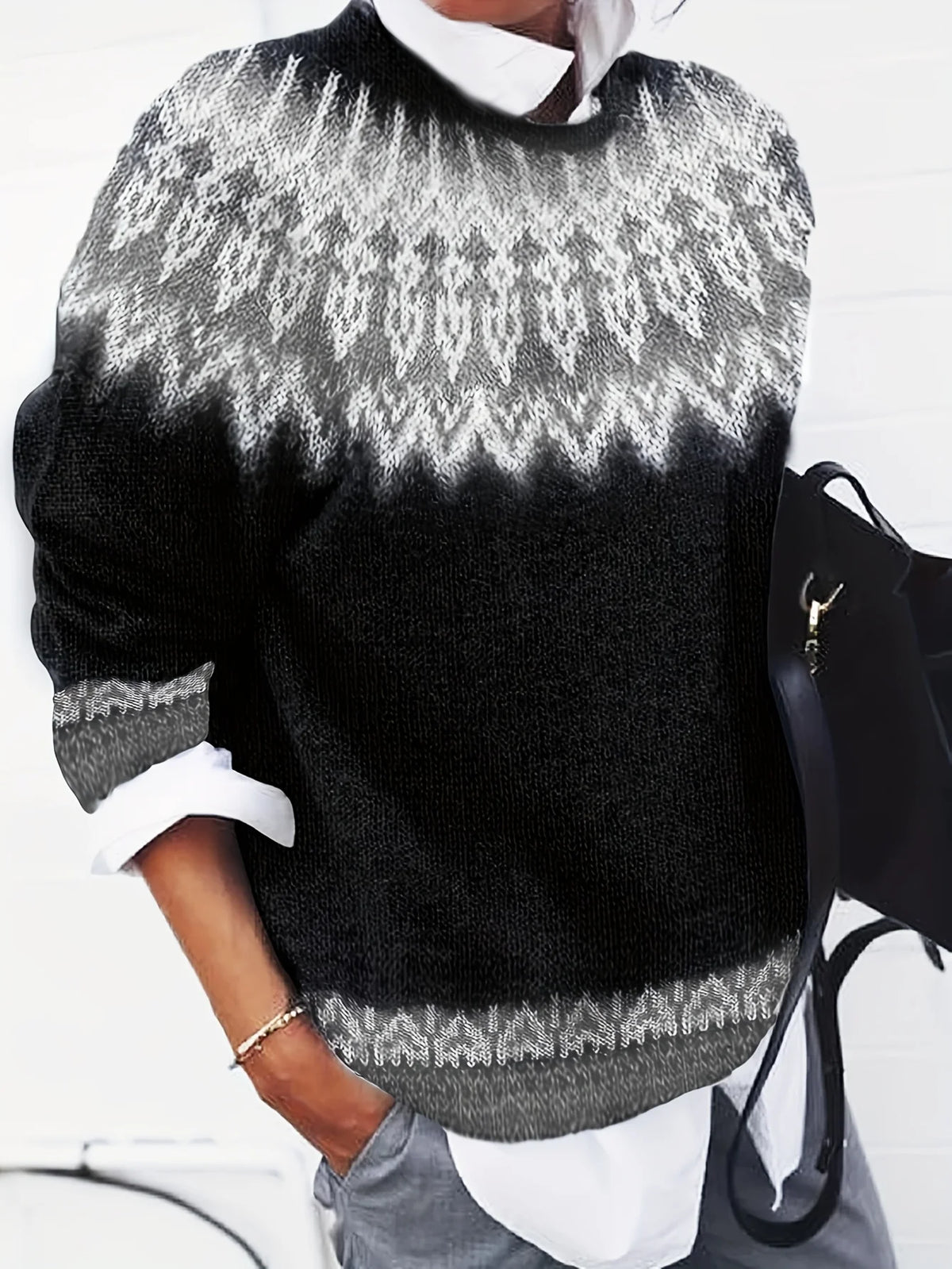 Sylvia | Chunky Jacquard Round Neck Sweater for Women 6