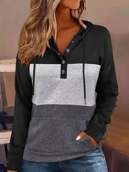 Tamsin | Colour Block Button Hoodie Casual 1