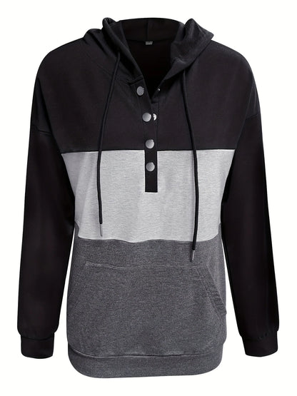 Tamsin | Colour Block Button Hoodie Casual 3