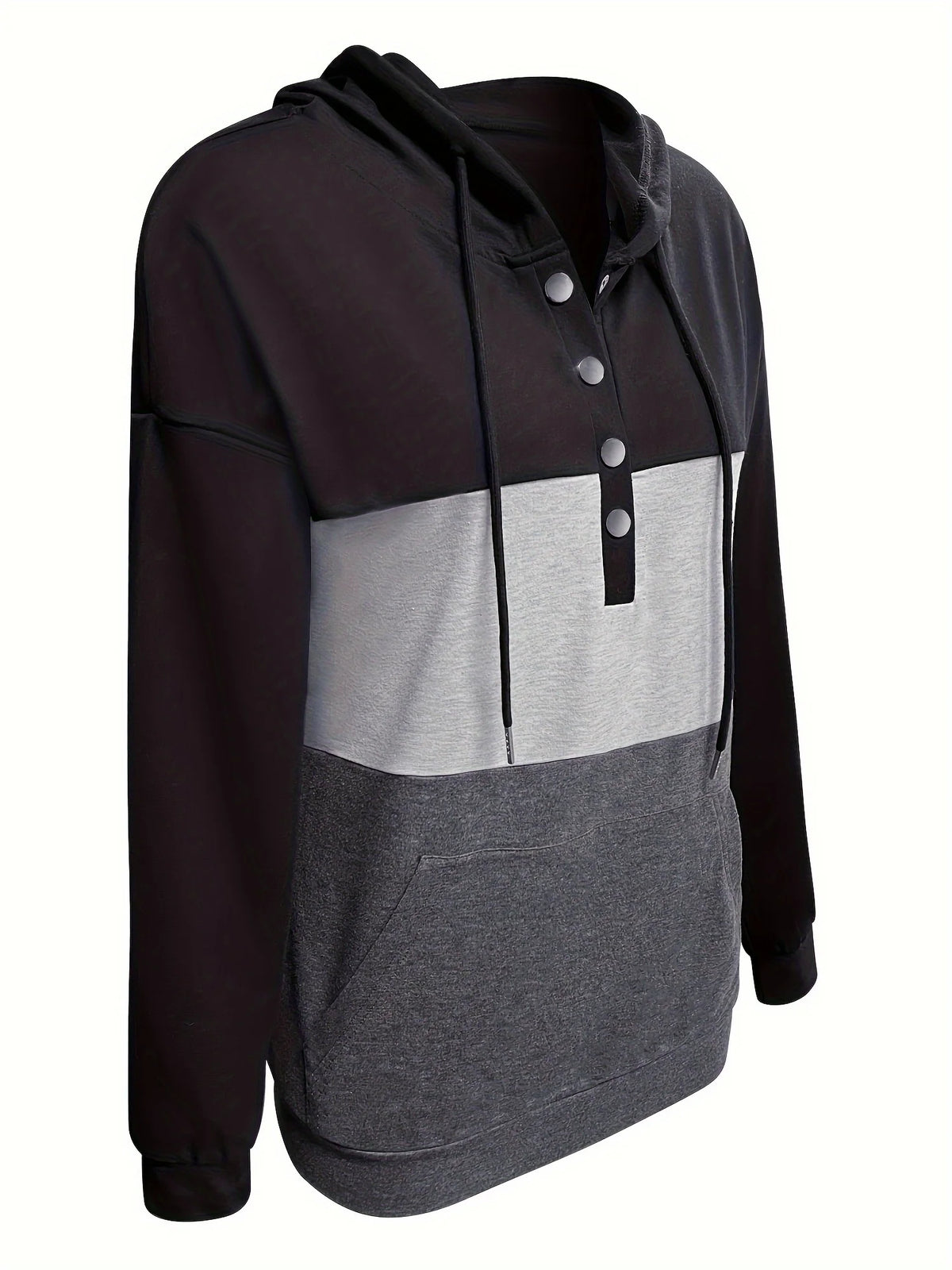 Tamsin | Colour Block Button Hoodie Casual 4