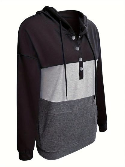 Tamsin | Colour Block Button Hoodie Casual 4