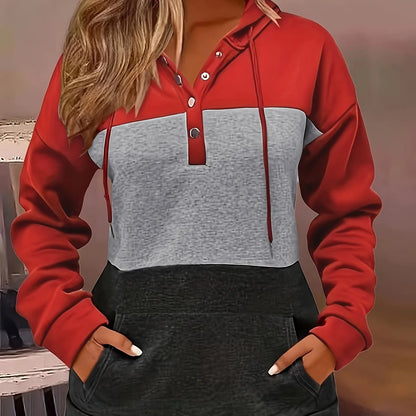 Tamsin | Colour Block Button Hoodie Casual 5