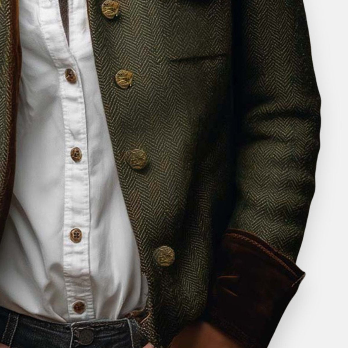 Victoria | Women's Herringbone Tweed Military Jacket with Gold Buttons 2