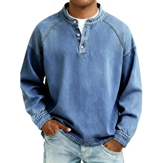 Vintage Button Up Shirt | Men's Denim Look Long Sleeve Shirt 0