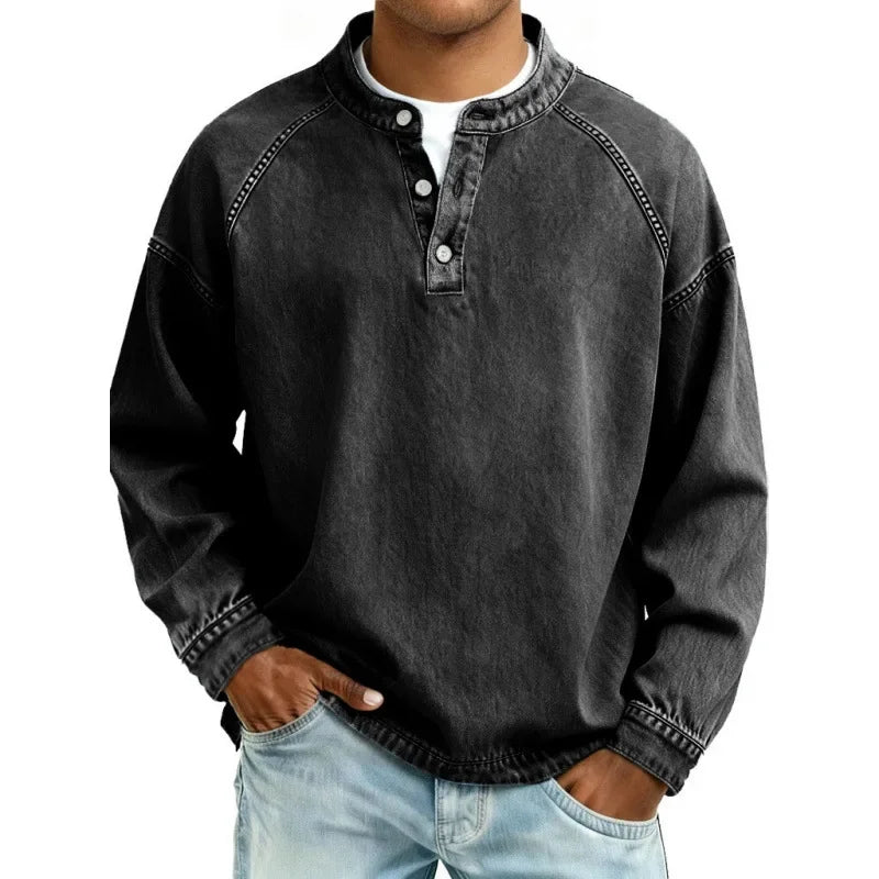 Vintage Button Up Shirt | Men's Denim Look Long Sleeve Shirt 3