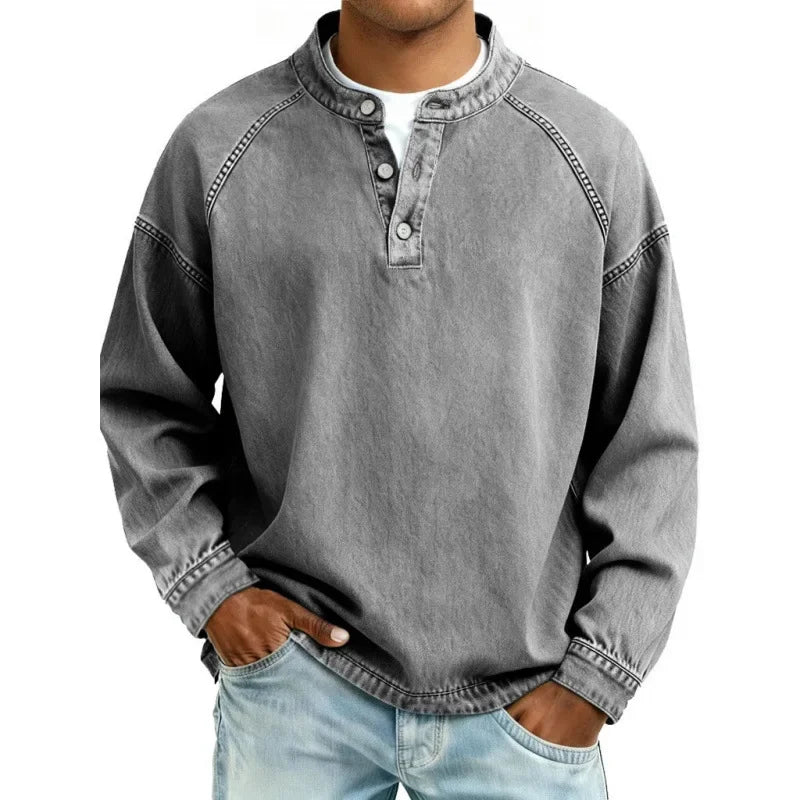 Vintage Button Up Shirt | Men's Denim Look Long Sleeve Shirt 4