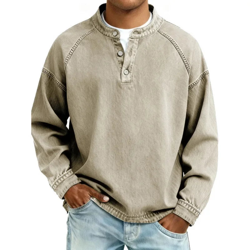 Vintage Button Up Shirt | Men's Denim Look Long Sleeve Shirt 5