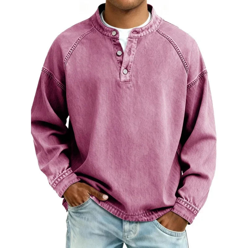 Vintage Button Up Shirt | Men's Denim Look Long Sleeve Shirt 6
