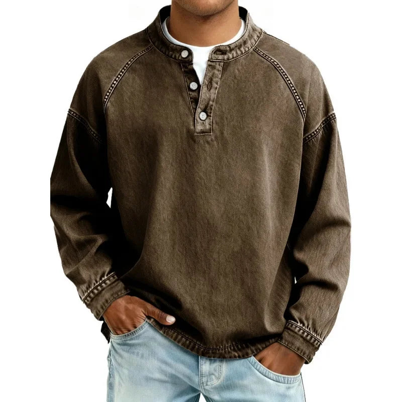 Vintage Button Up Shirt | Men's Denim Look Long Sleeve Shirt 7