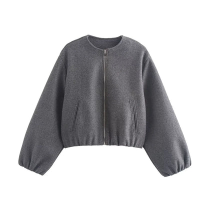 Women's Bomber Jacket High Collar Side Pockets 2