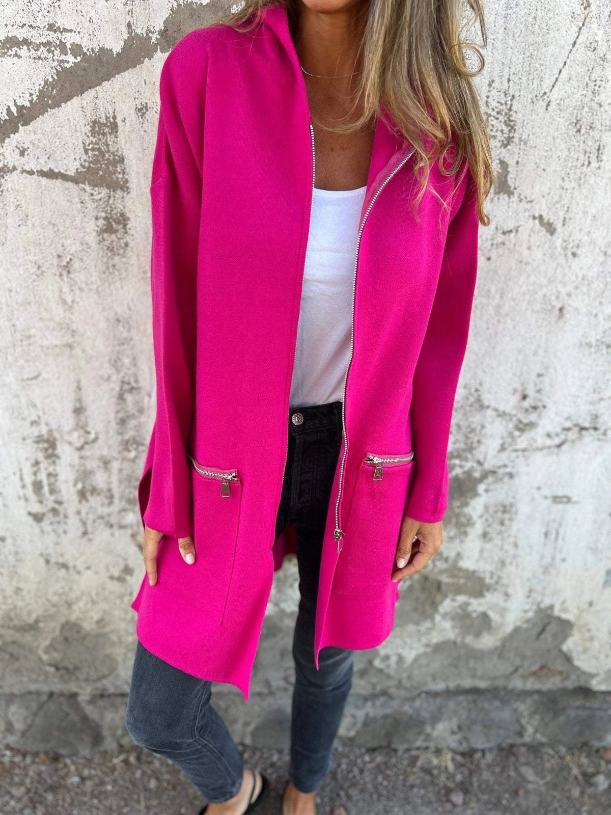 Women's Casual Long Sleeve Zip Jacket Oversized Fit 0