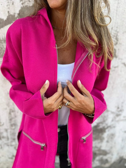 Women's Casual Long Sleeve Zip Jacket Oversized Fit 4