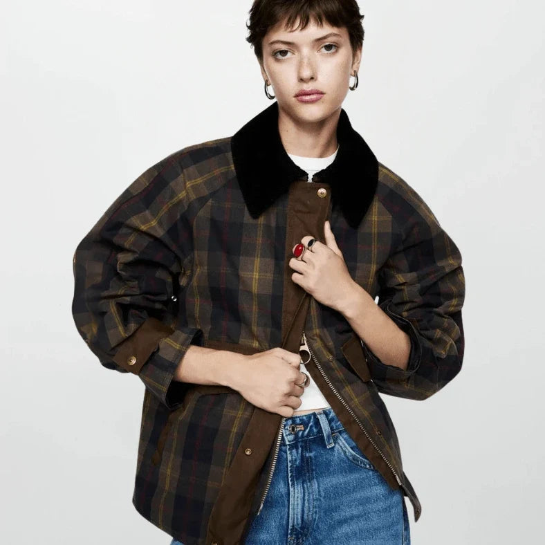 Women's Checkered Zip-Up Jacket Casual Fit 5
