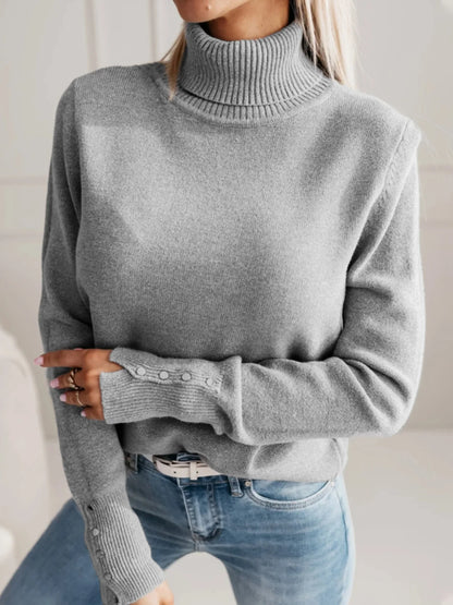 Women's Turtleneck Pullover with Button Details 0