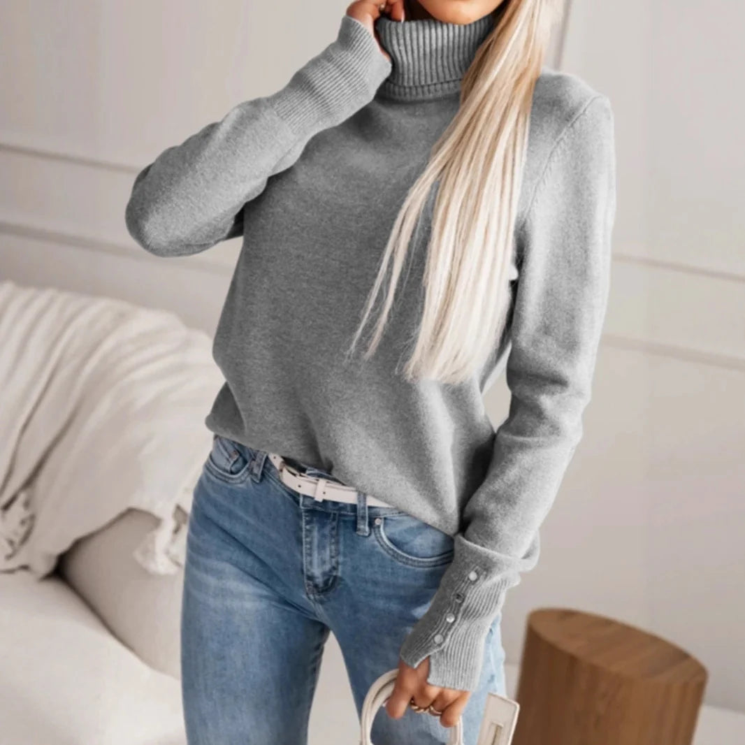 Women's Turtleneck Pullover with Button Details 2